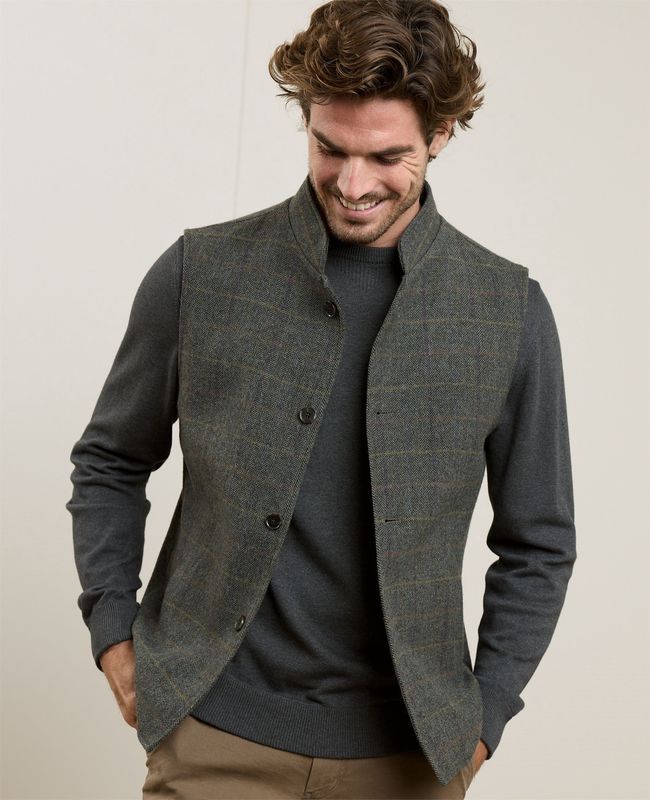 Cavan Tweed Gilet in Moss Green Check