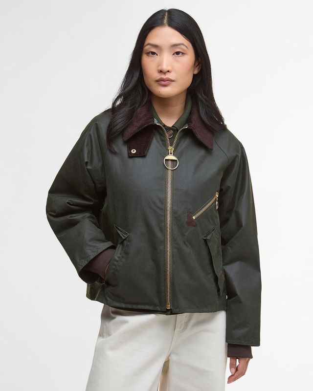 Barbour Arlene Cropped Waxed Jacket - Olive