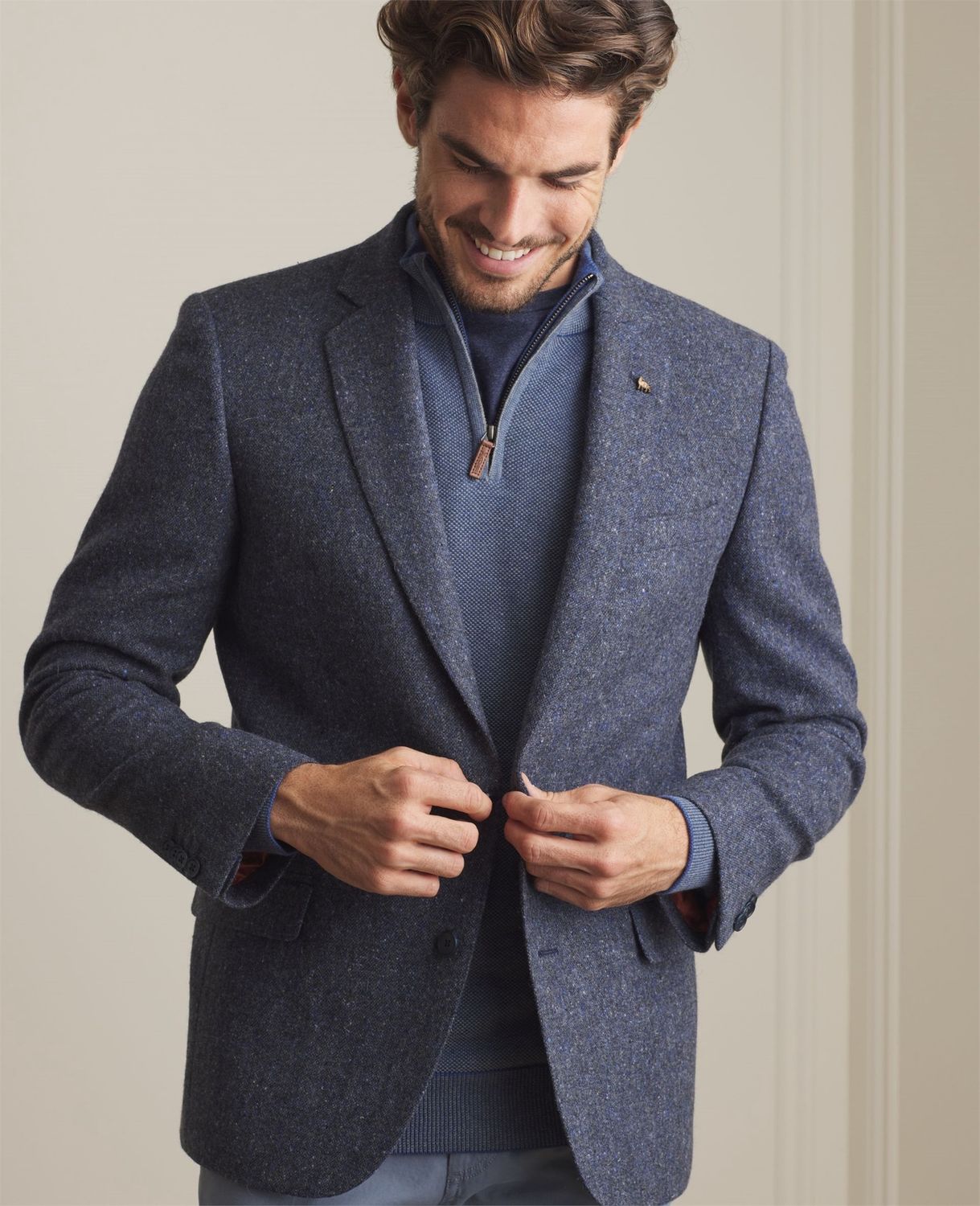 Liffey Handwoven Donegal Tweed Blazer in Blue