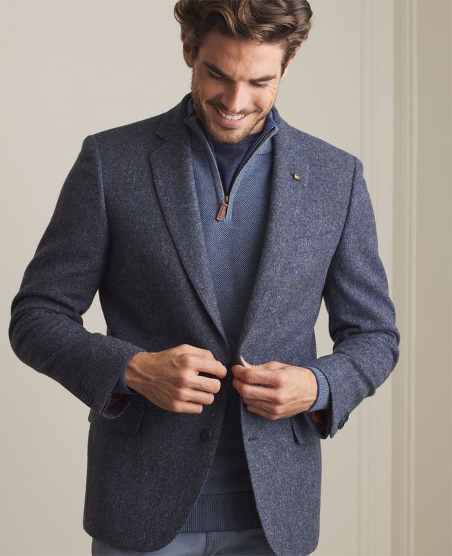 Liffey Handwoven Donegal Tweed Blazer in Blue