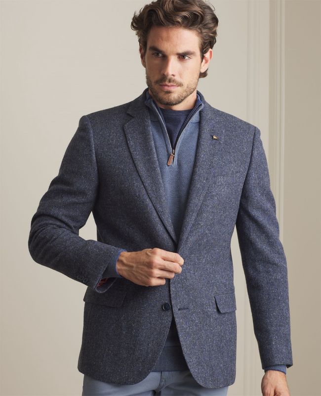 Liffey Handwoven Donegal Tweed Blazer in Blue