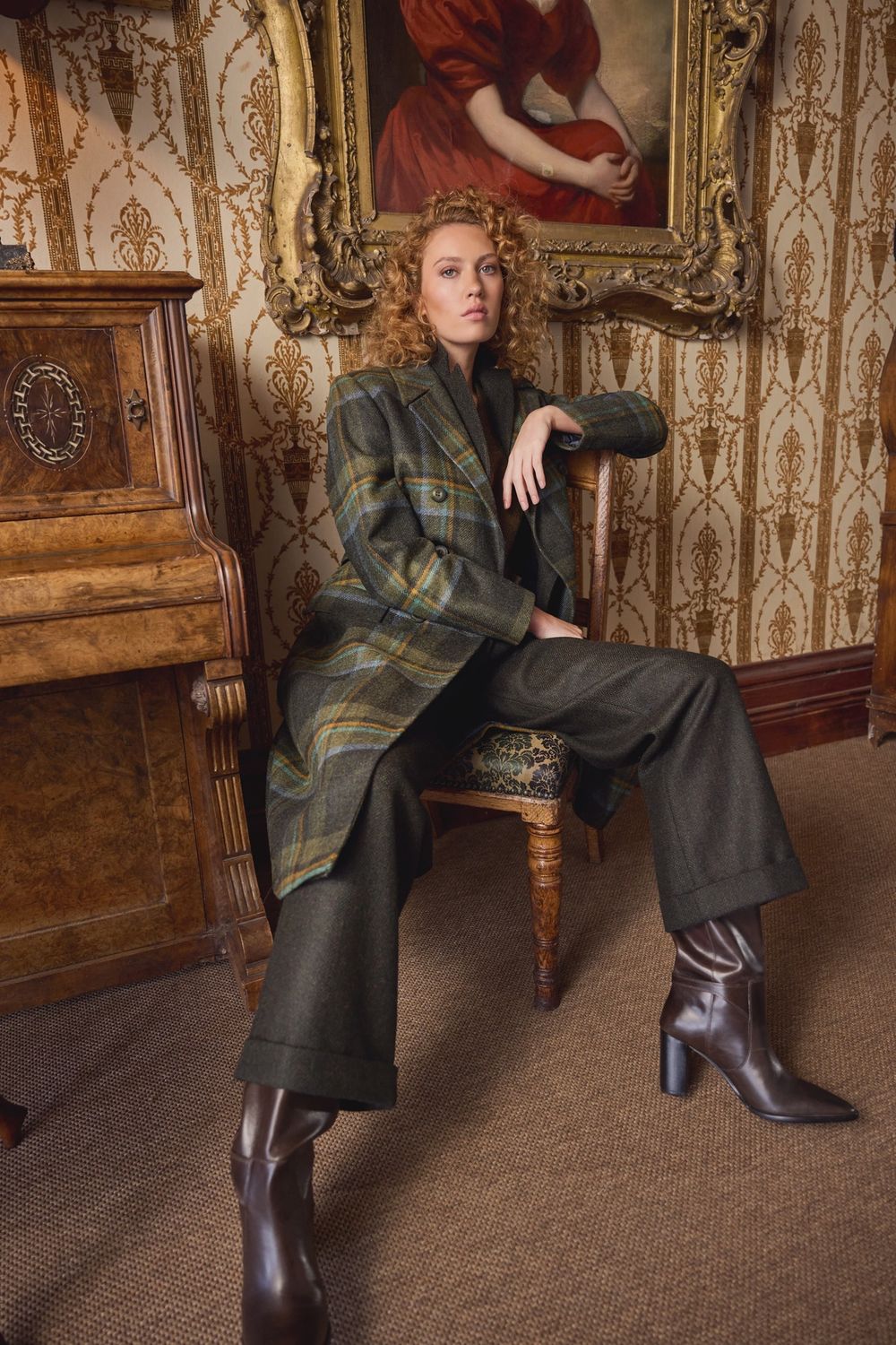 Clodagh Tweed Wool Coat - Sage &amp; Emerald Check