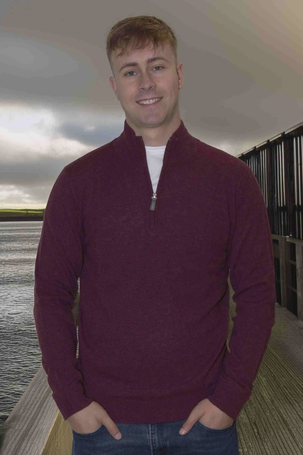 Lambswool Half Zip - Rich Berry Marl