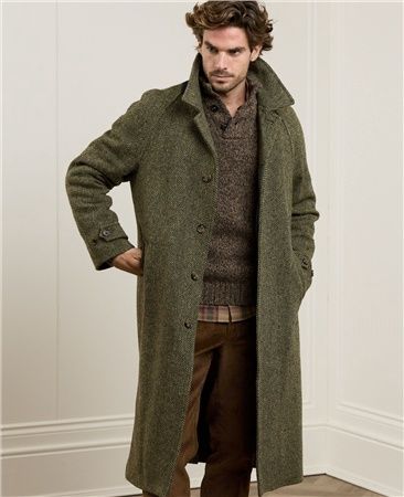 Corrib Donegal Tweed Overcoat -Green Herringbone
