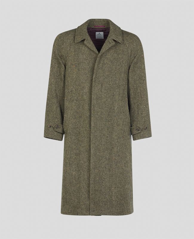 Corrib Donegal Tweed Overcoat in Green Herringbone