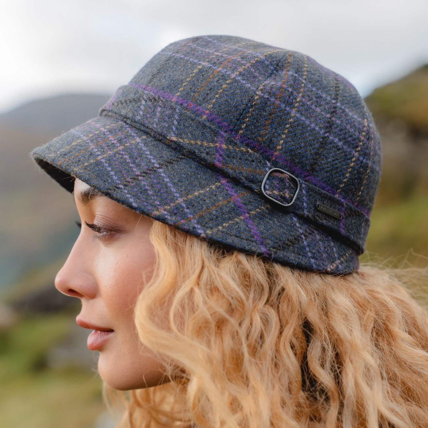 Eve Tweed Hat - Blue Green with Purple Overchecks