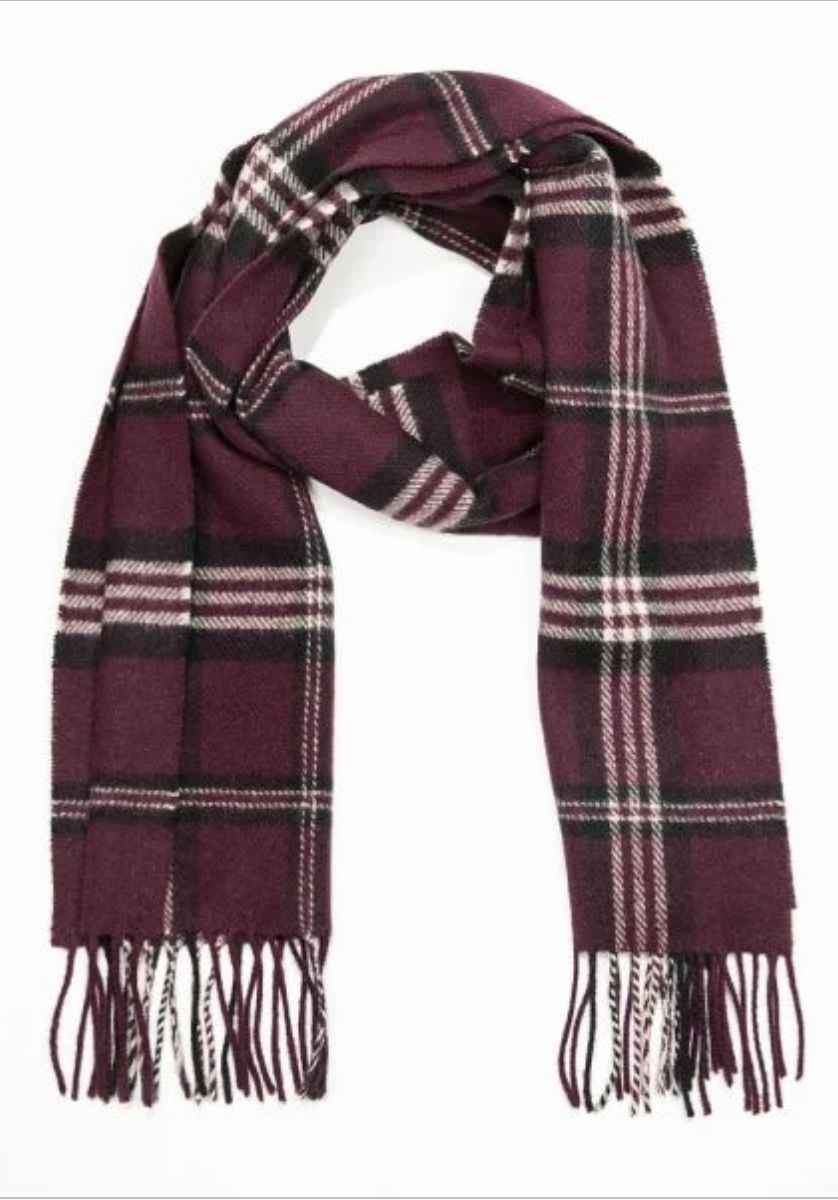 Irish Wool Scarf Short - Burgundy Check