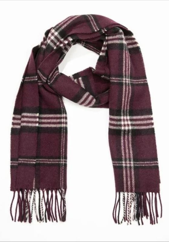 Irish Wool Scarf Short - Burgundy Check