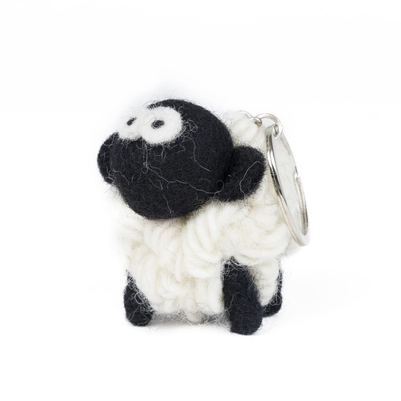 Knitted Sheep Keyring - White
