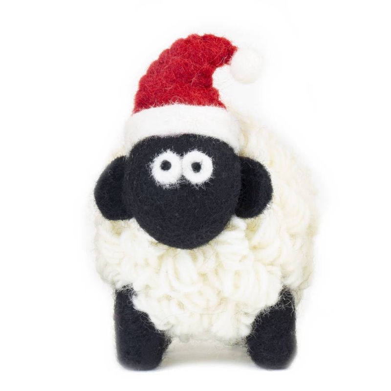 Knitted Sheep Collectible - Santa Hat - Medium