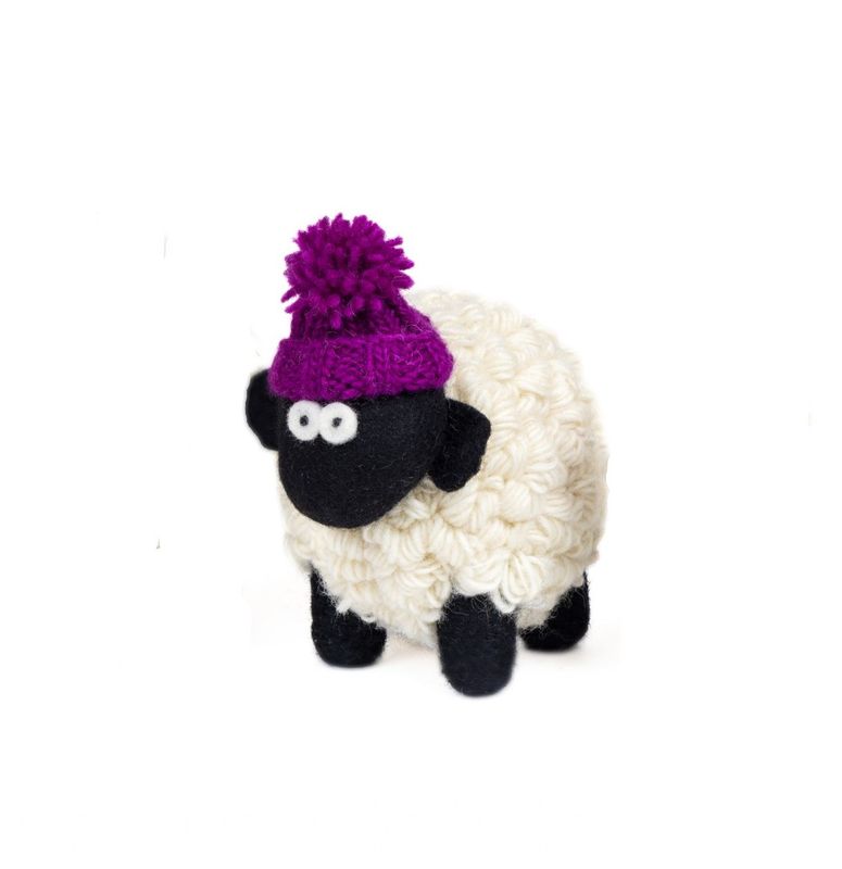 Knitted Sheep Collectible - Large Purple Hat