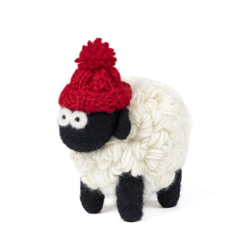 Knitted Sheep Collectible - Large Red Hat