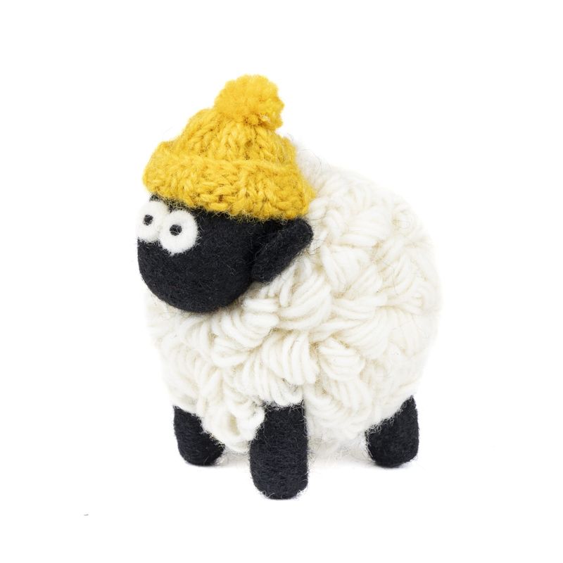 Knitted Sheep Collectible - Large Mustard Hat