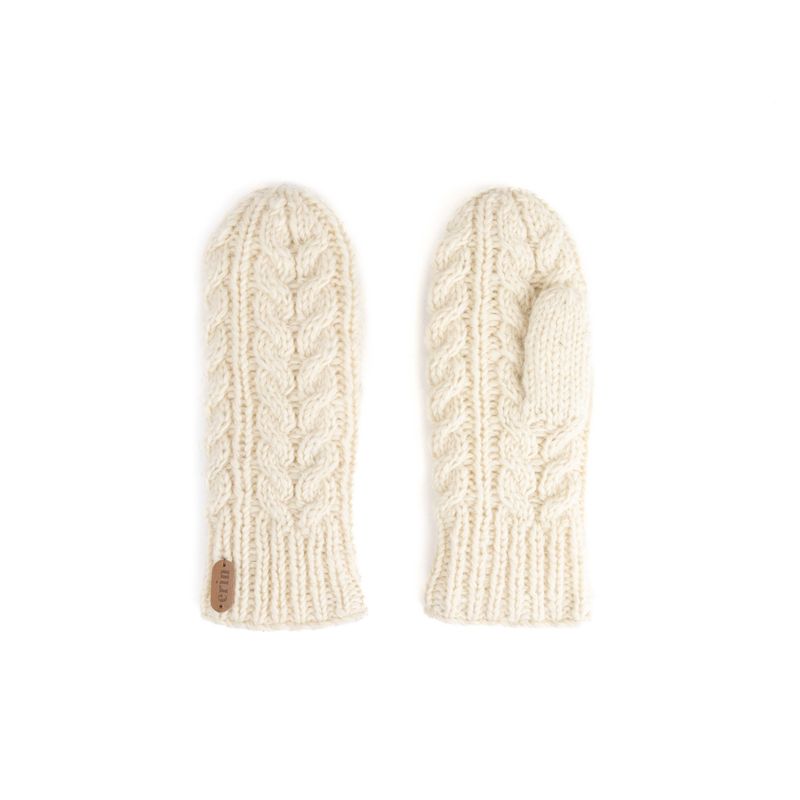 Aran Cable Mittens- White