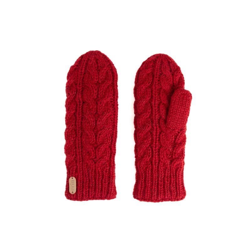 Aran Cable Mittens- Red
