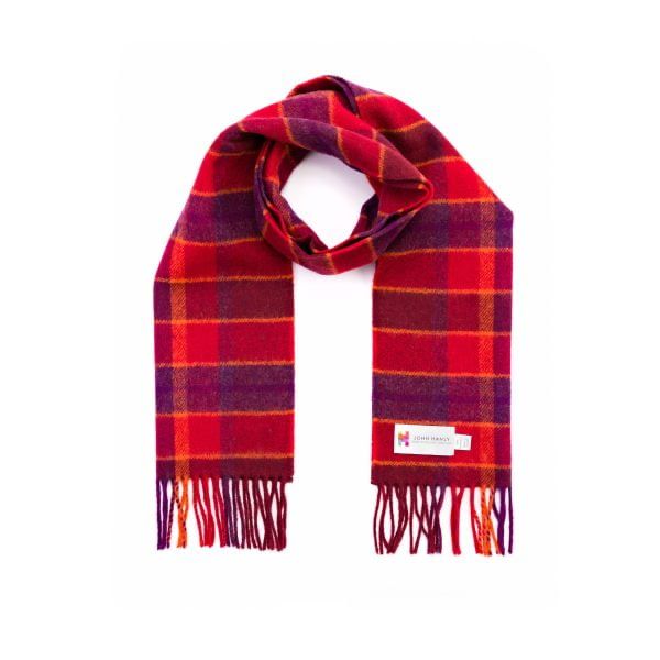 100% Lambswool Scarf - Orange Red Check