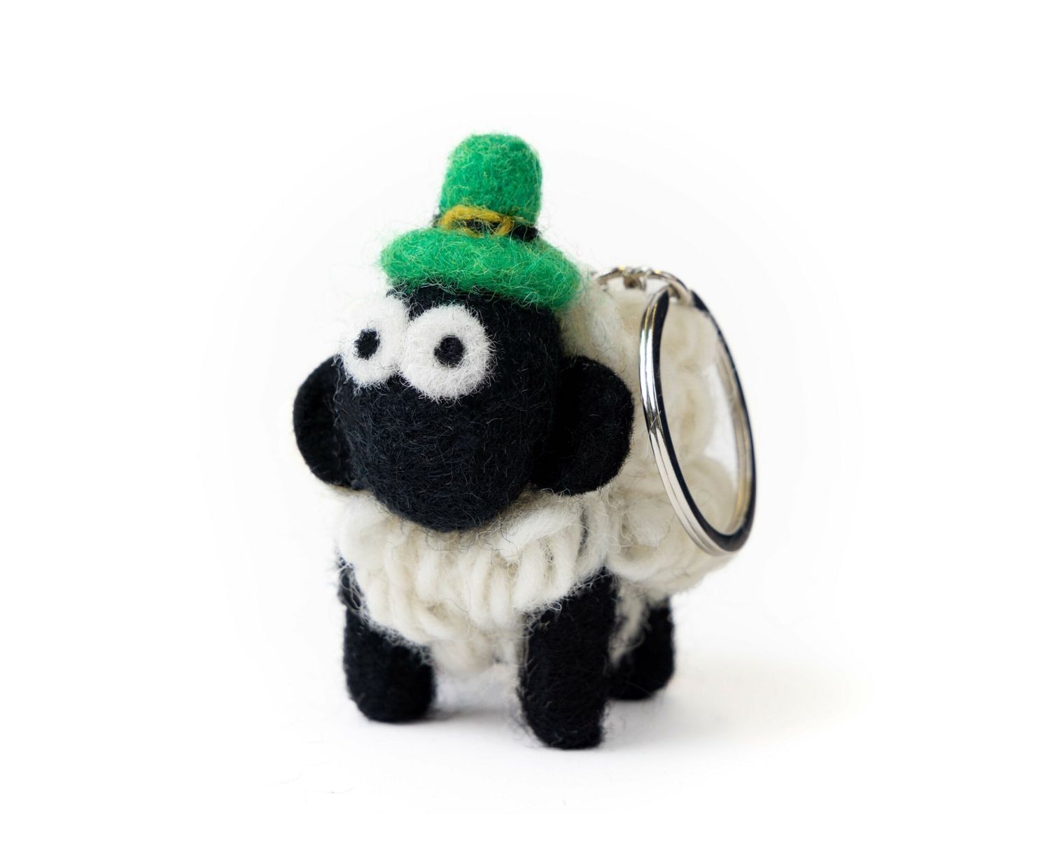 Knitted Sheep Collectible with Leprechaun Hat Keyring