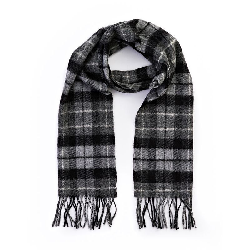Irish Wool Scarf Short Grey Silver Charcoal Plaid