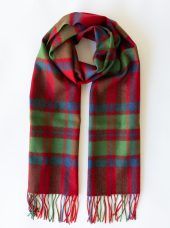 Merino Luxury Wool Scarf - Red Green Blue Check Herringbone