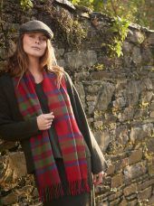 Merino Luxury Wool Scarf - Red Green Blue Check Herringbone