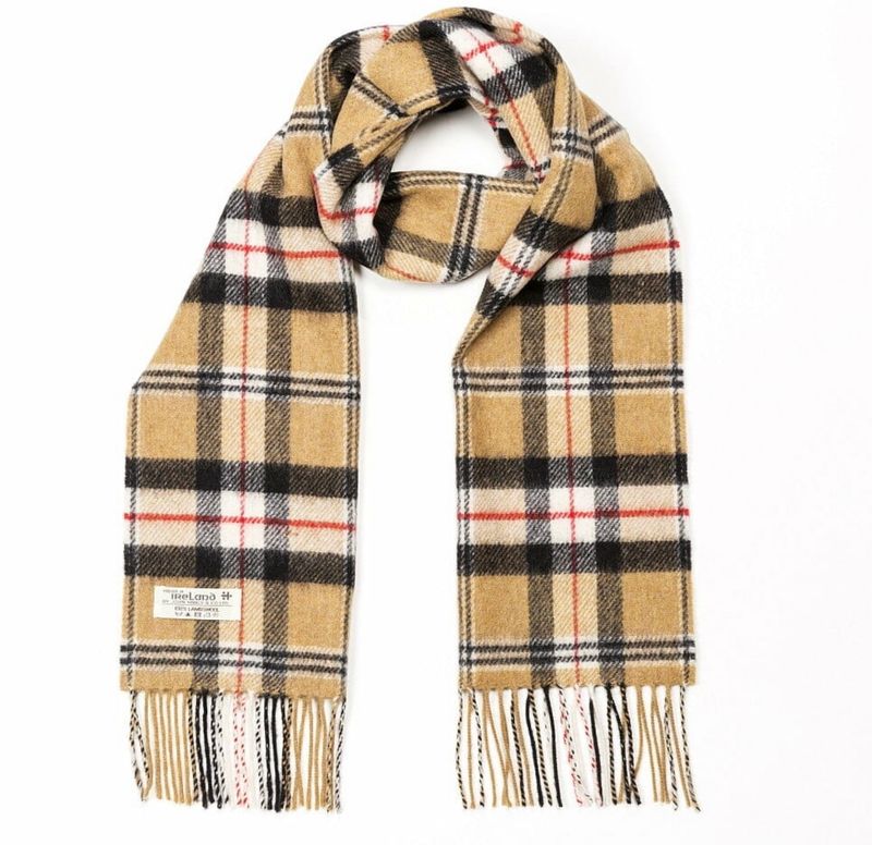 Irish Wool Scarf Short Camel of Merrick Tartan