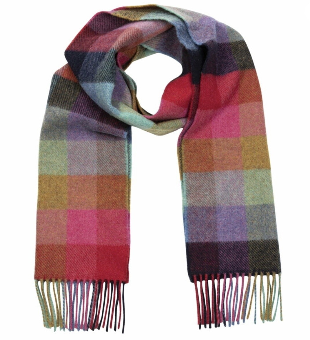 Irish Wool Scarf Short Navy Blue Jade Bronze Block