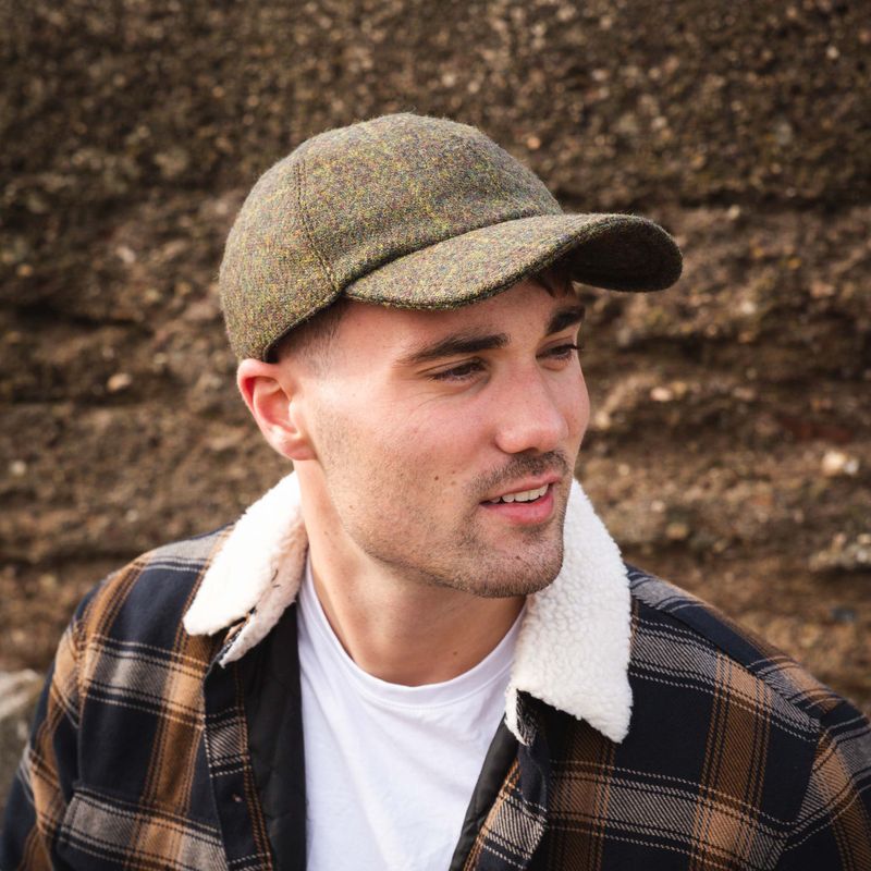 Tweed Baseball Cap with Ear Flaps - Loden Rust