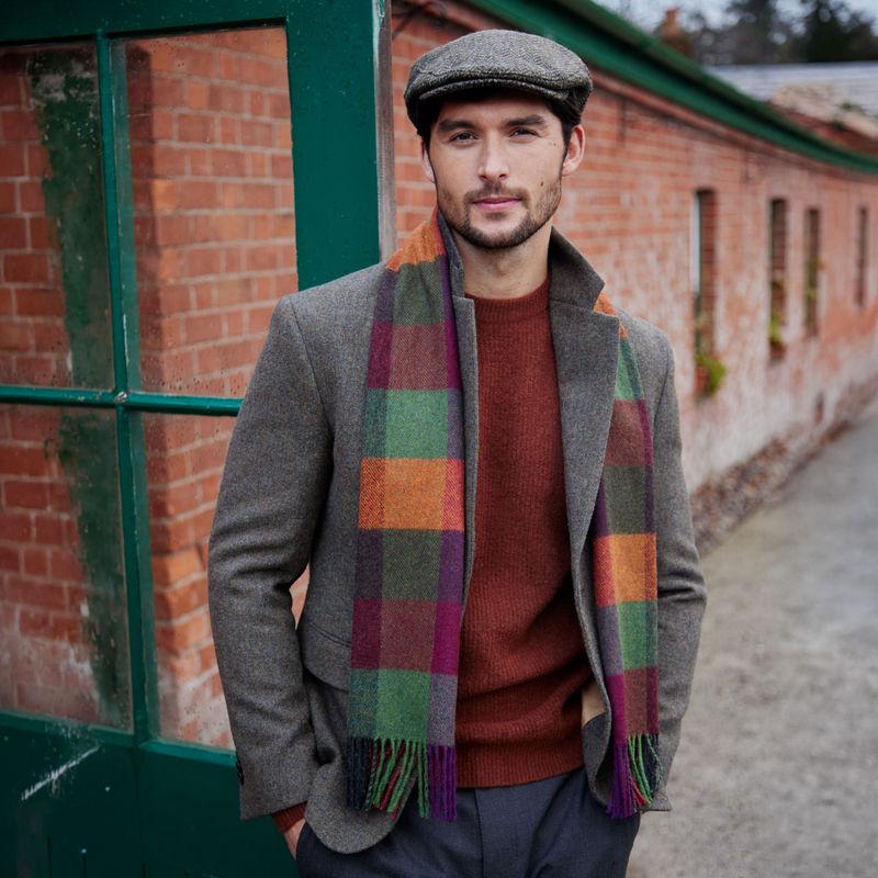 100 % Lambswool Scarf - Maroon Green Black Check