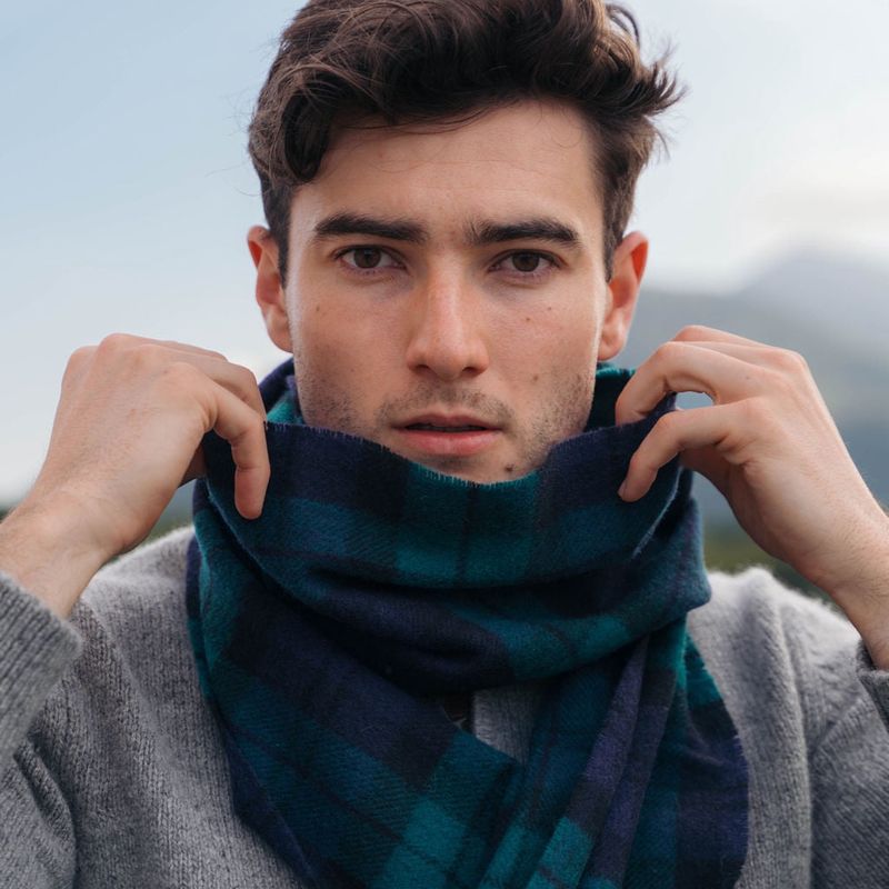 Irish Wool Scarf Short Black Watch Tartan