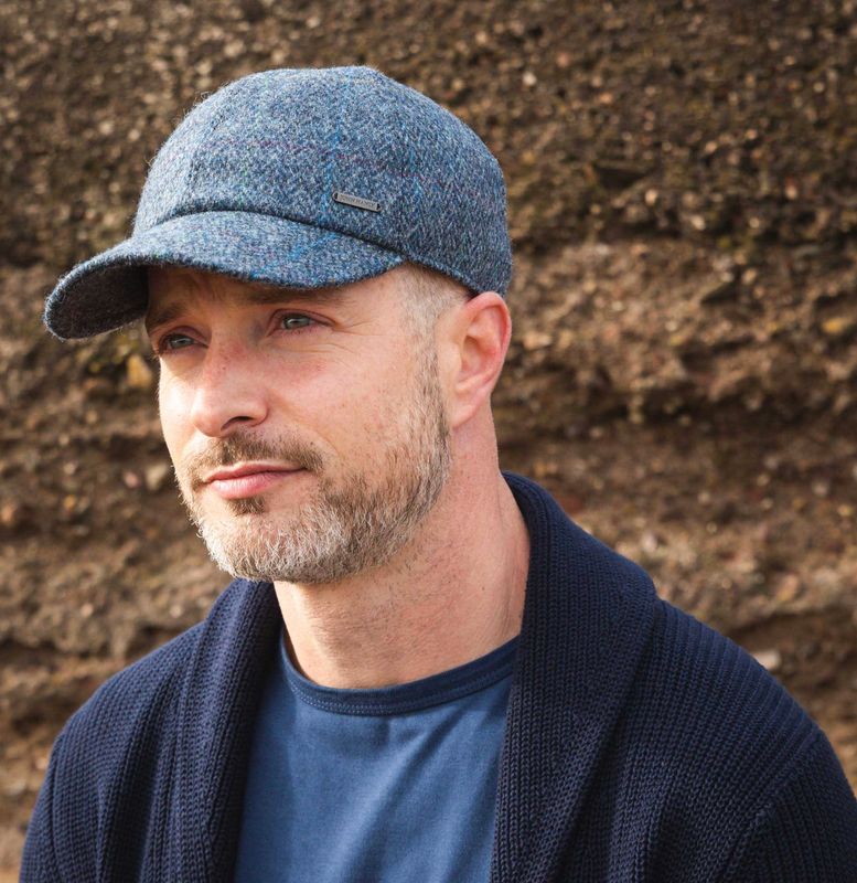 Tweed Baseball Cap with Ear Flaps - Grey Denim