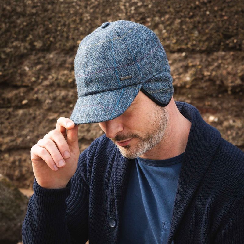 Tweed Baseball Cap with Ear Flaps - Grey Denim