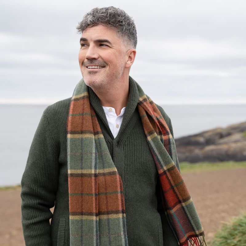100% Lambswool Scarf  -  Autumn Mix Check