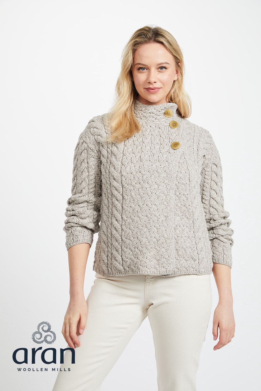Supersoft Merino Asymmetrical Button Cardigan, Colour: Toasted Oat, Size: XXS