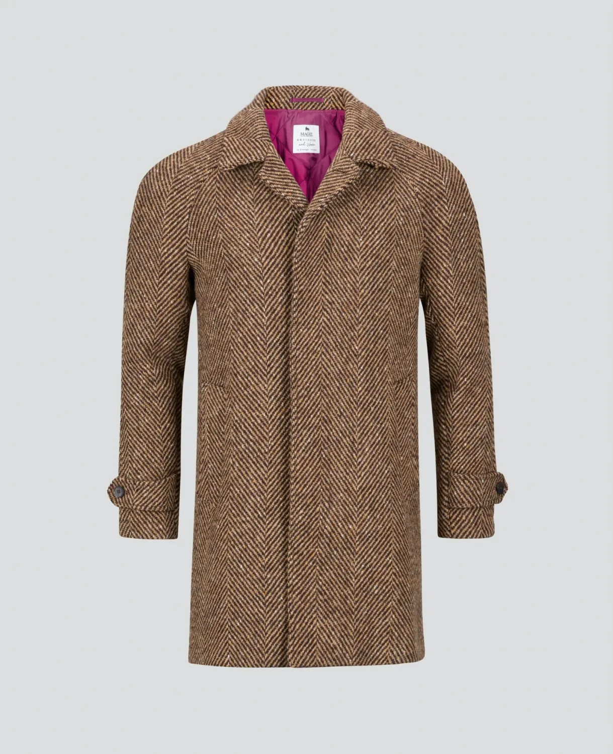 Erne Brown &amp; Camel Herringbone Donegal Tweed Overcoat