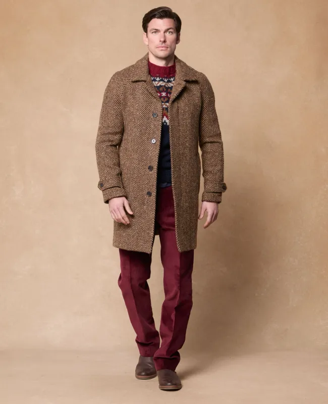 Erne Brown &amp; Camel Herringbone Donegal Tweed Overcoat