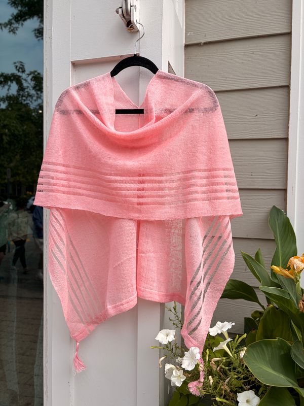 100% Linen Poncho - Light Pink