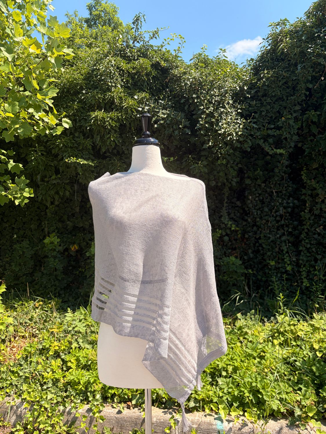 100% Linen Poncho - Light Grey