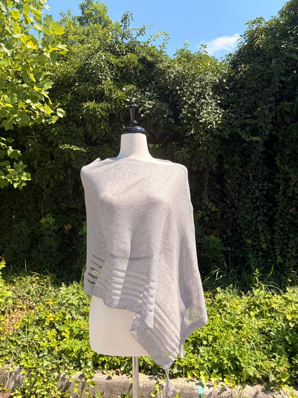 100% Linen Poncho - Light Grey