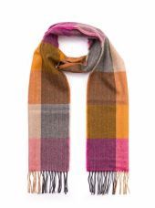 Merino Luxury Wool Scarf - Pink Mustard Sand Block Check