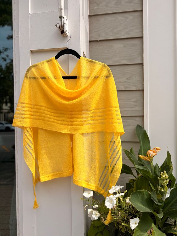 100% Linen Poncho - Yellow