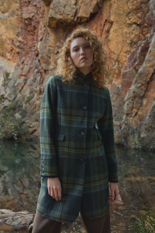 Pamela Tweed Coat - Sage &amp; Emerald Check