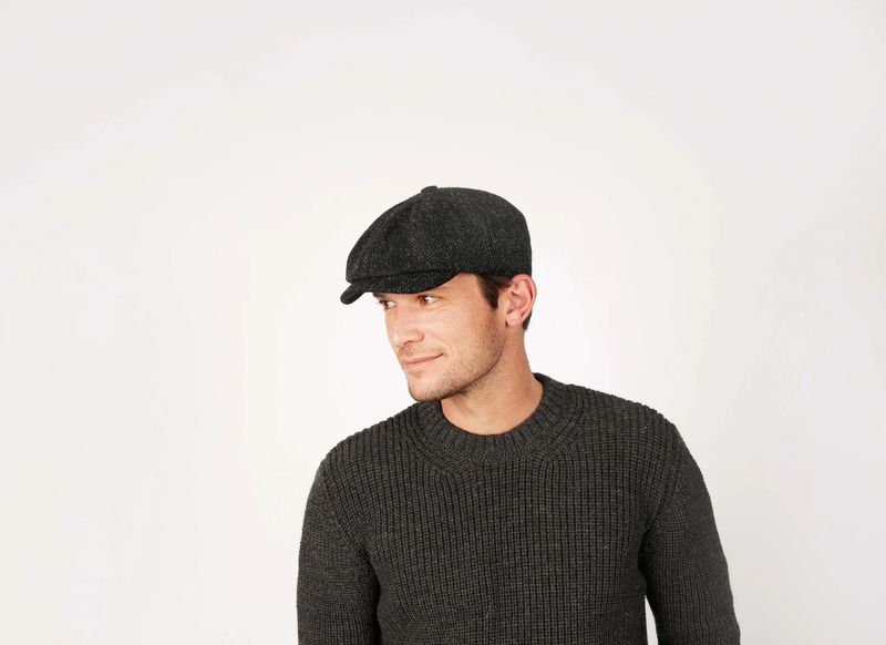 JP Tweed Cap - Dark Grey Charcoal Fleck Salt &amp; Pepper