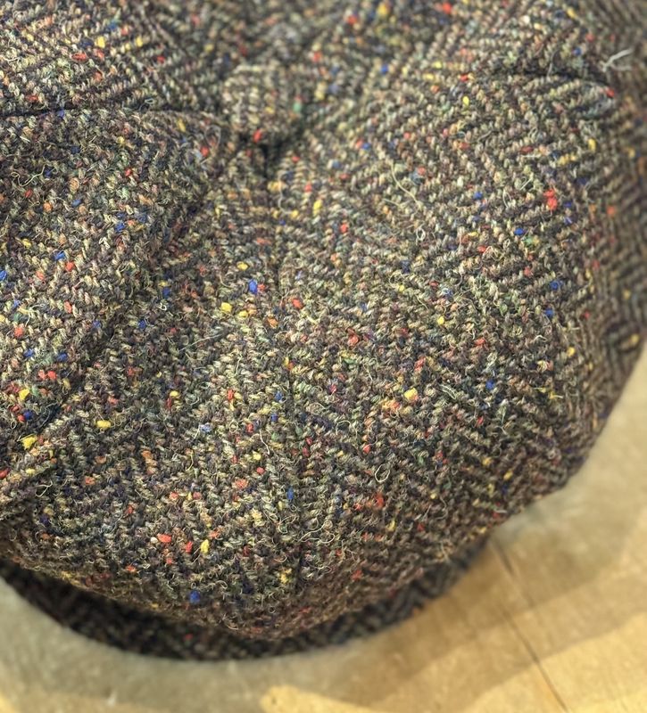 JP Tweed Cap - Brown &amp; Khaki Herringbone  with Colourful Flecks