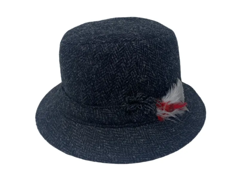 Tweed Walking Hat - Black &amp; Charcoal Herringbone