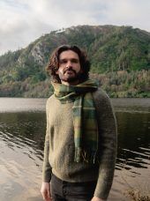 Irish Wool Scarf Short - Country Green Red Cream Plaid