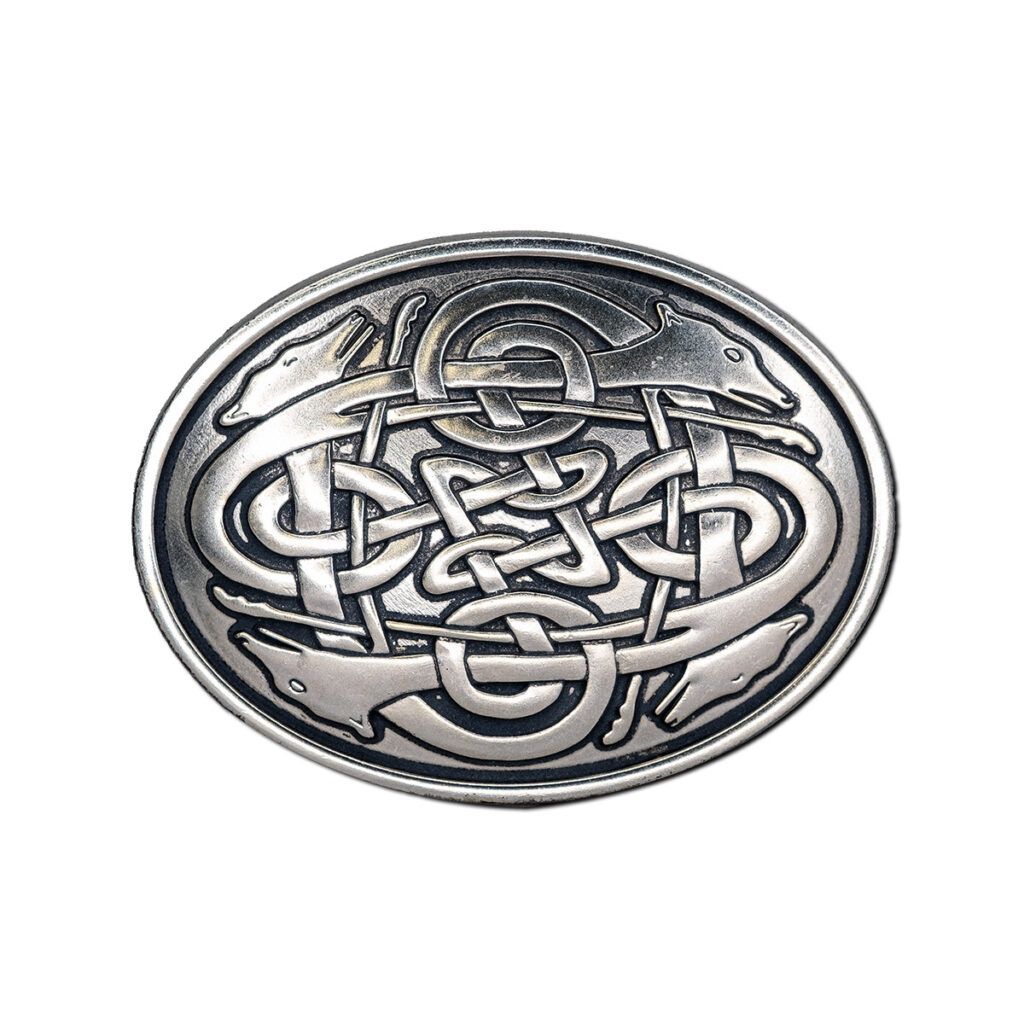 Celtic Hounds Belt Buckle, Style: Silver