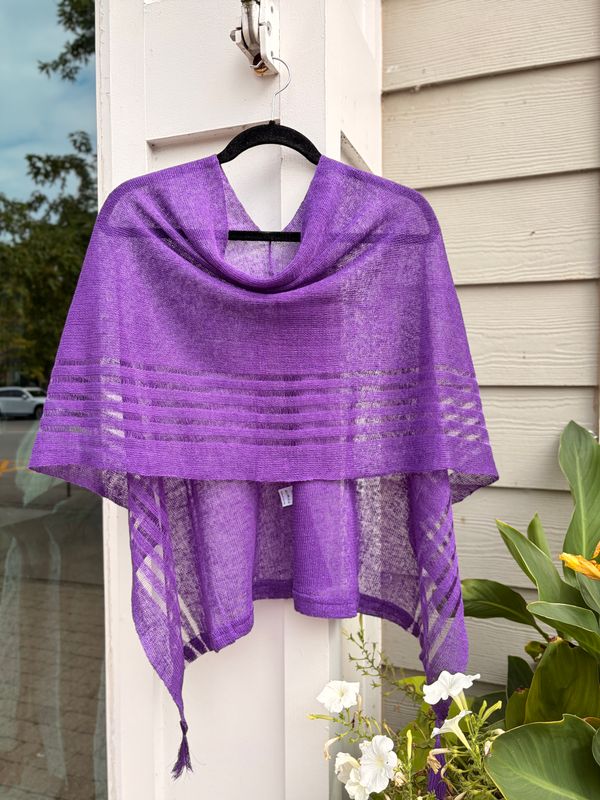 100% Linen Poncho - Purple
