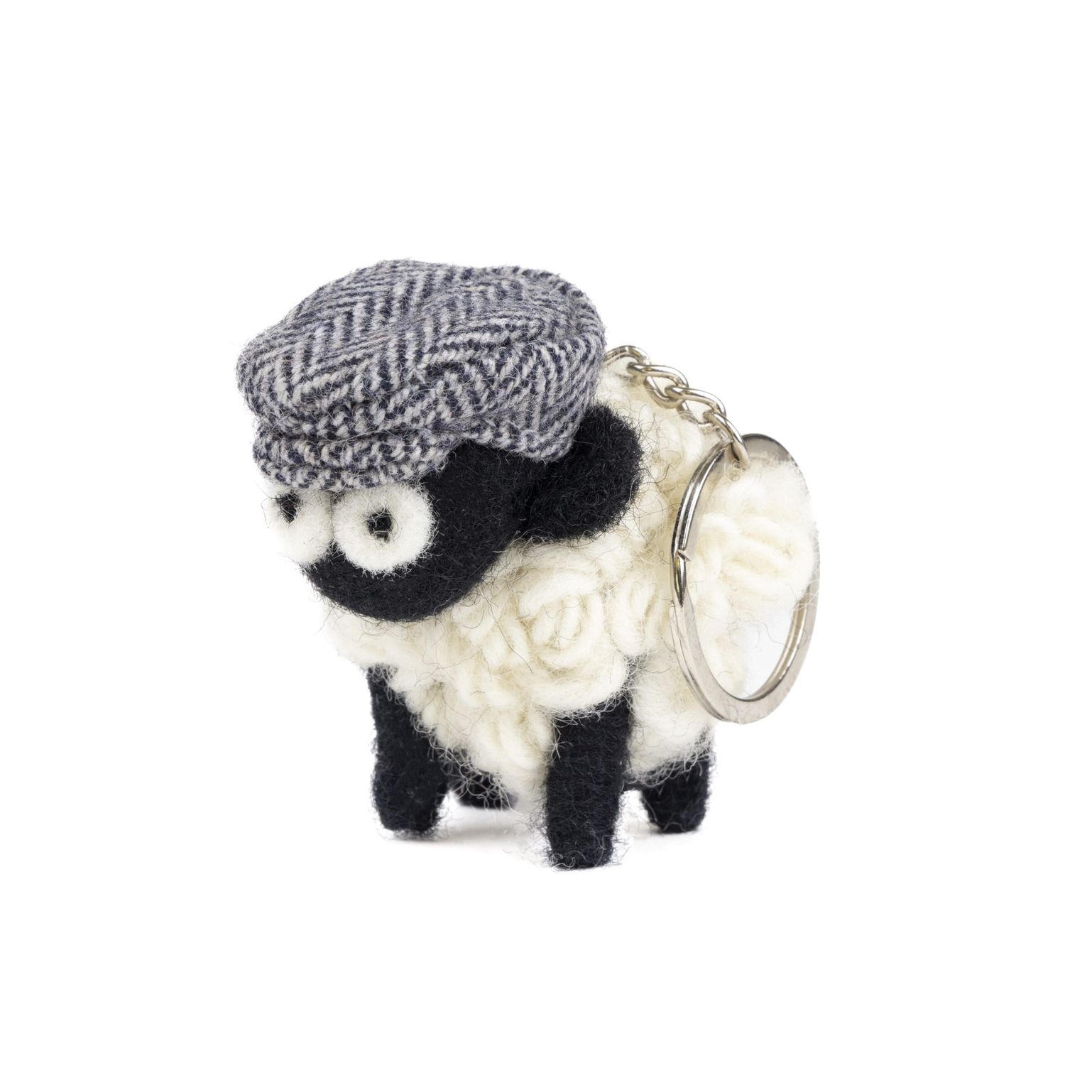 Knitted Sheep Keyring - Blue Flatcap