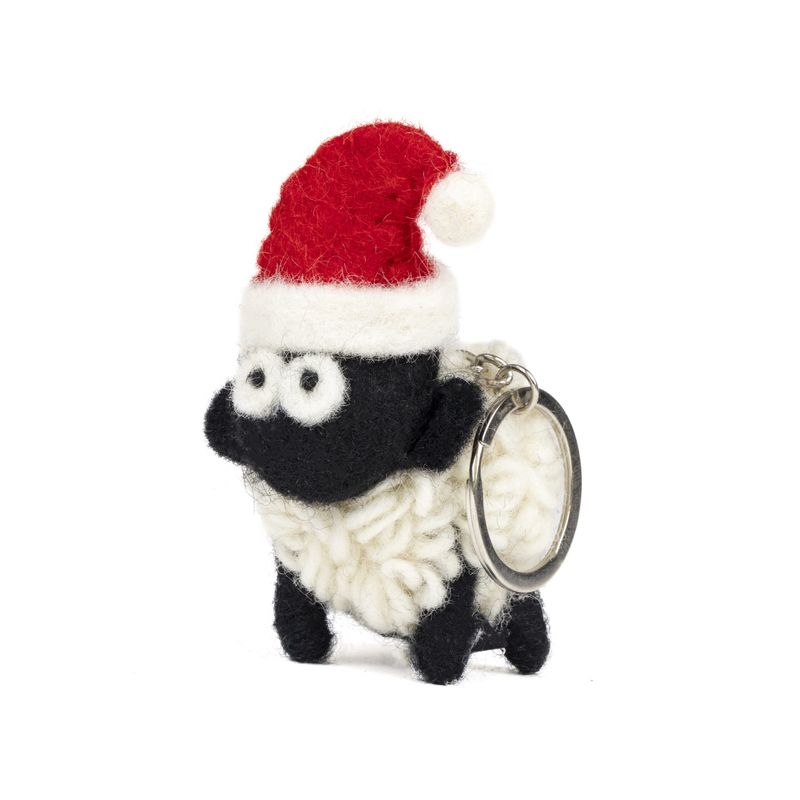 Knitted Sheep Keyring - Santa Hat