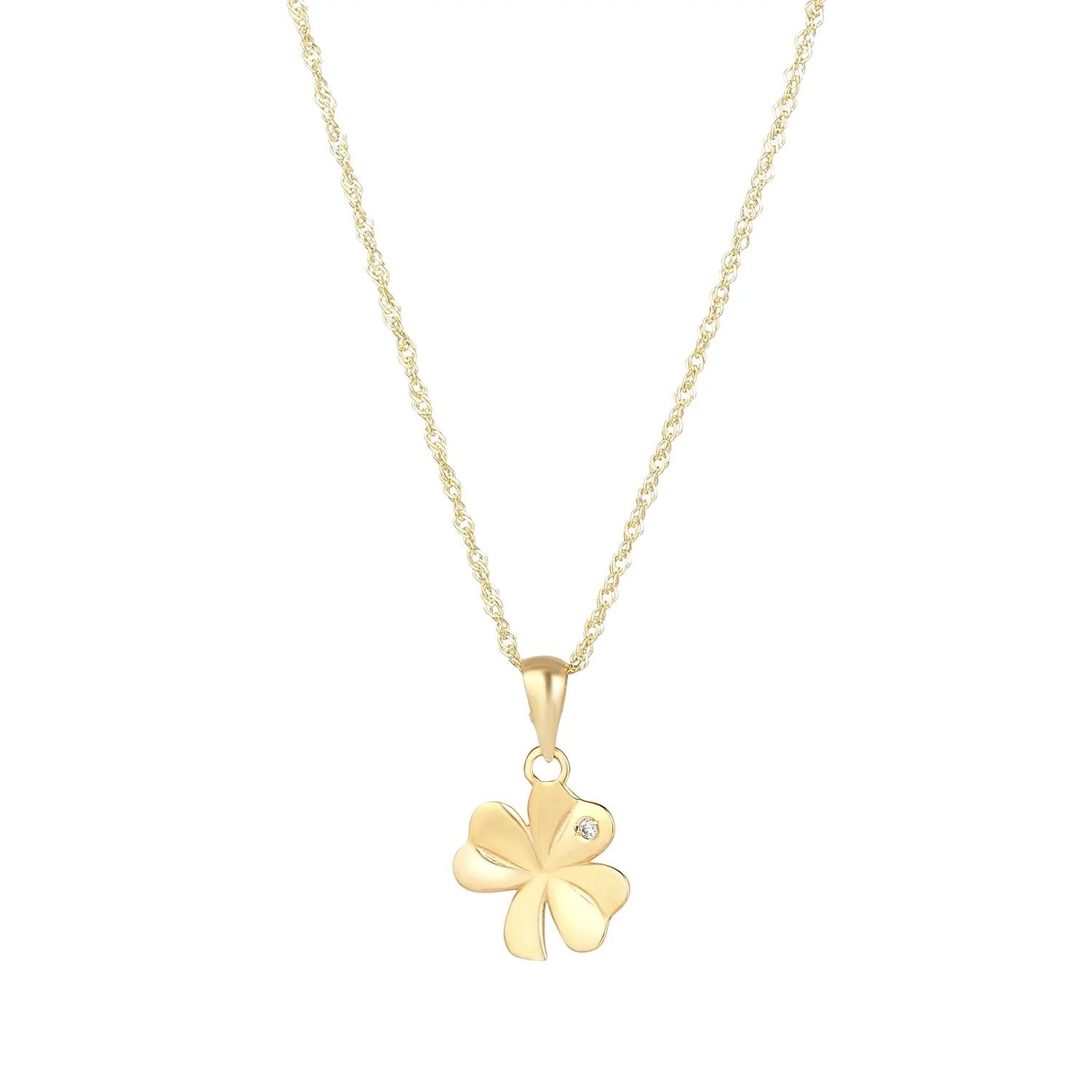 10K Gold CZ Shamrock Necklace